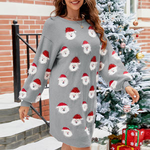 Automne hiver nouveau père noël tête <span class=keywords><strong>robe</strong></span> en tricot européen américain noël <span class=keywords><strong>pull</strong></span> femmes <span class=keywords><strong>robe</strong></span> <span class=keywords><strong>pull</strong></span> - Product Image 2
