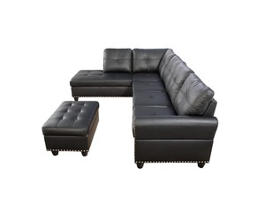 High 3-Piece L-Shaped Faux Leather Sectional <b>Sofa</b> Set <b>Storage</b> Ottoman Eco-Friendly Durable Modular Design for Living Rooms - Product Image 6