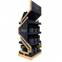 Présentoir en bois multi-niveaux détachable personnalisé Ray pour compléments alimentaires, idéal pour les magasins de sport/fitness et les étagères de vente au détail de protéines en poudre et de produits alimentaires.