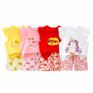 Set Estivo 2 Pezzi per Bambine 6m-7 Anni Top Senza Maniche e Pantaloncini in Cotone Tessuto Morbido Stampa Cartoni Animati Abbigliamento Casual - Product Image 1
