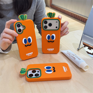 Coque de téléphone portable en silicone 3D mignonne motif carotte orange pour iPhone 17 Air 16 15 14 13 Pro Max, coque arrière souple en caoutchouc motif dessin animé souriant style ins - Product Image 2