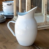 Pot Bunga Enamel dengan Gagang, Desain Logo Kustom Tebal ala Eropa, Gaya Vintage Klasik Modern untuk Dekorasi Rumah, Wadah Air, Pitcher
