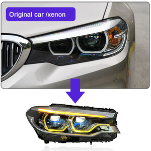 Phares LED pour BMW Série 5 G30 G38 2018-2021, Nouveaux, 6000K, Modifiés Jaune Blanc DRL, Feux de Croisement/Route - Product Image 4