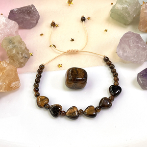 タイガーアイストーンブレスレット、ハートビーズ付き、ロマンチックな天然石の手作りジュエリー、愛の魔法と勇気のブレスレット - Product Image 2