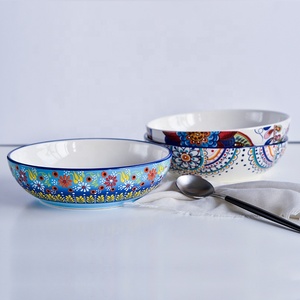 Grand bol à riz en céramique écologique, peint à la main sous glaçure, style bohème minimaliste, 10 pouces - Product Image 5
