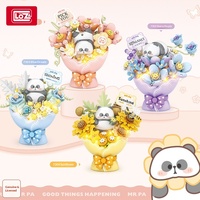 Loz7301-7425 Blocs de construction en plastique DIY, jouet Panda, bouquet de fleurs éternelles, rose, 40 pièces, petits blocs de construction