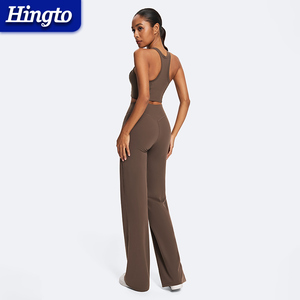 जिम सक्रियवियर ने नायलॉन और स्पैन्डेक्स जिम कपड़े त्वरित सूखी उच्च लोचदार महिला फिटनेस ओम अनुकूलित चौड़े पैर योग सेट - Product Image 4