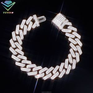 S925 Sterling with <b>Iced</b> Out 2row 13mm Vvs Moissanite Cuban Moissanite Diamond <b>Chain</b> Cuban Link Moissanite Necklace Bracelet - Product Image 3