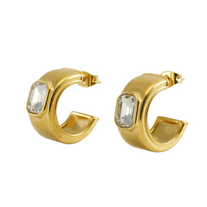 ZOGXIN Gold Plated C Shape Stud Earrings With Crystal Geometric Design For Women Party Jewelry - Product Image 5