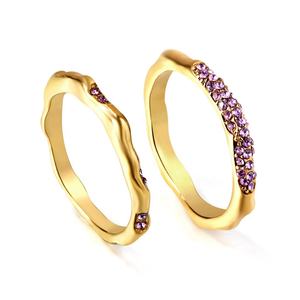 Ensemble de bagues ouvertes en acier inoxydable plaqué or 18 carats, torsadées, avec nœud, perles et cristaux, empilables, minimalistes, pour femmes - Product Image 3