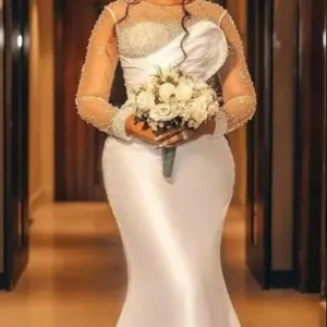 S596F 2022新款时尚高品质定制已婚新娘长袖加码白色婚纱