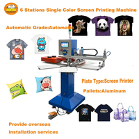 Máquina de Serigrafía Neumática Automática de 6 Estaciones y 1 Color para Camisetas y Textiles, Controlada por PLC