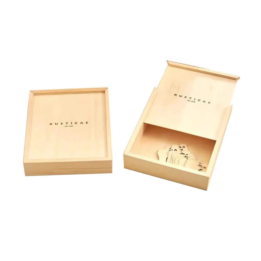 Emballage en pin avec couvercle coulissant, boîte-cadeau en bois inachevé