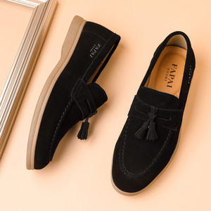 Men's Genuine Leather Tassel Loafers Comfortable Slip Low Heel Rubber Outsole Leather Printing Logo <b>Driving</b> <b>Shoes</b> Spring Fashion - Product Image 3
