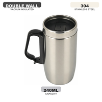 Mug isotherme double paroi en acier inoxydable 250 ml, personnalisable, avec poignée, vente en gros
