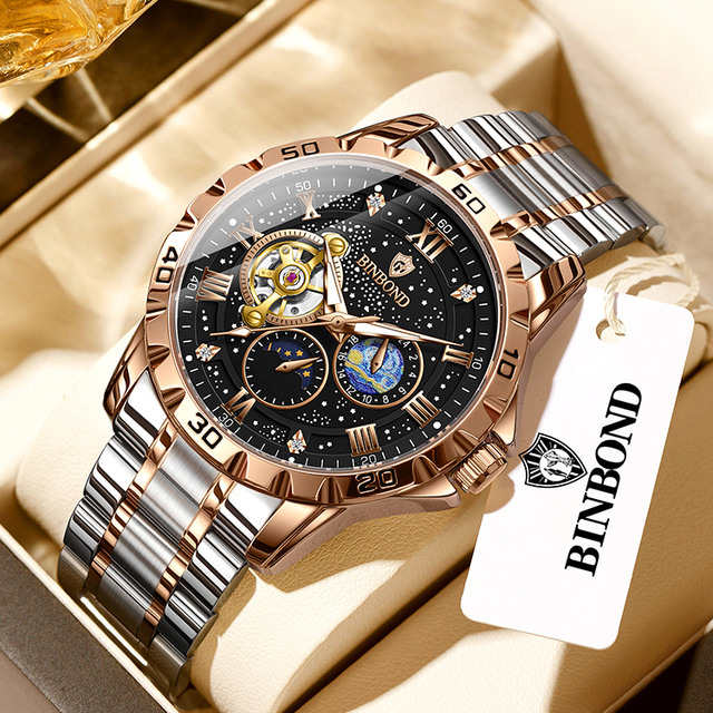 BINBOND Genuine Men's Automatic Mechanical Watch Stainless Steel Watch Custom Mechanical Watches