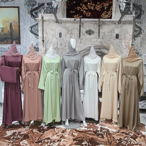 2023 última venta al por mayor islámico Abaya Dubai lujoso Color sólido poliéster satén bata Hijab 2 uds para mujeres y niñas musulmanas - Product Image 3