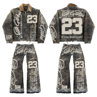 Blouson en jean déchiré pour homme, coupe ample, style vintage, avec trous et patchwork, pour motard