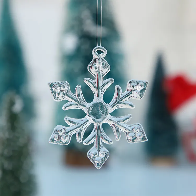 Wholesale Creative Transparent Pendant Christmas Snowflake Glass Decoration