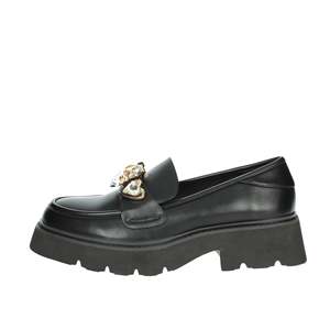 Mocassini da Donna Braccialini L38 in Pelle Nera con Dettagli in Cristallo e Suola Rialzata - Product Image 1