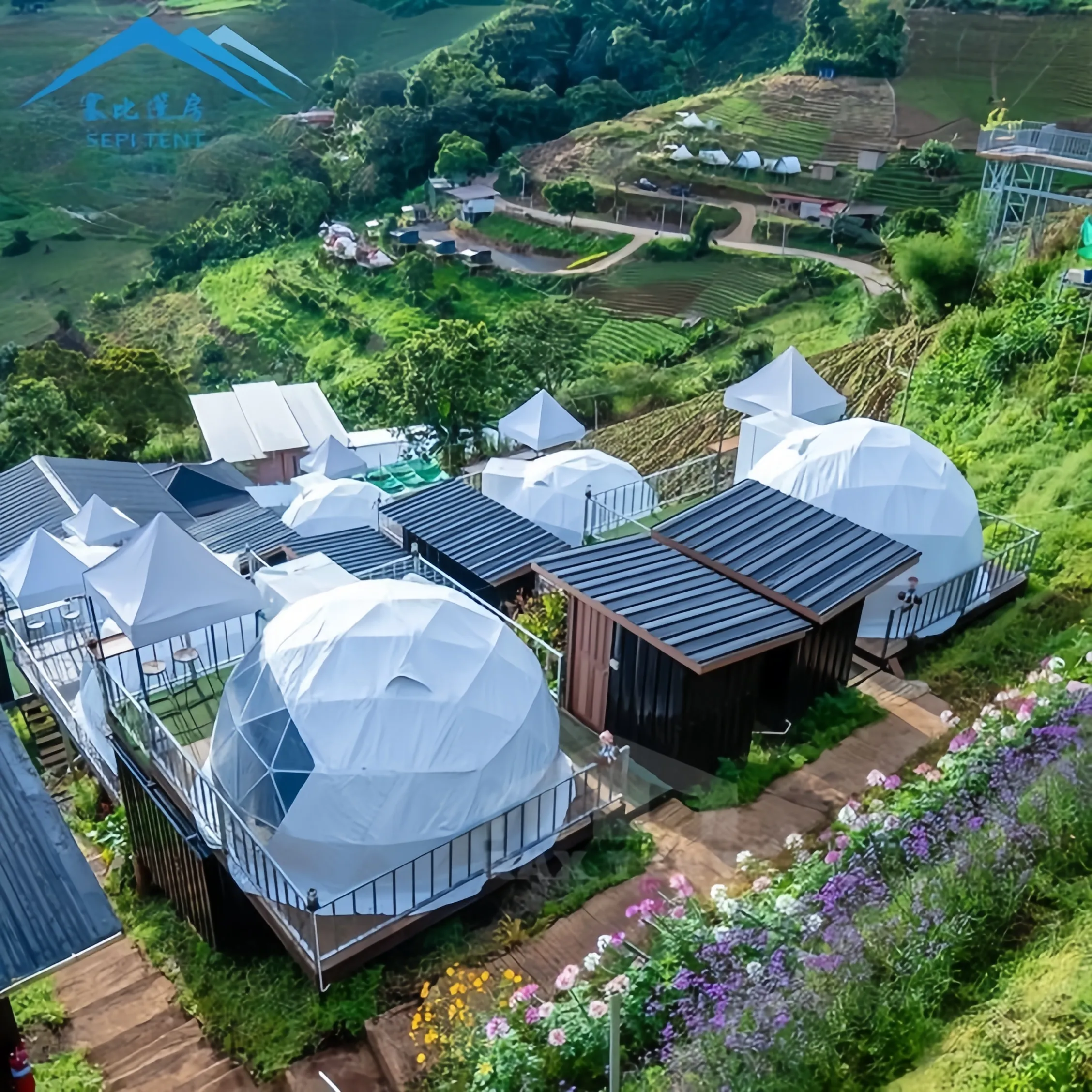 คุณภาพสูงหรูหรา Geodesic เต็นท์โดมกันน้ํา PVC โรงแรมรีสอร์ทกระท่อมน้ําแข็งโดมเต็นท์บ้านห้องน้ํา