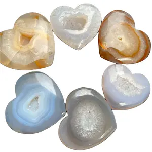 Cœurs en cristal naturel faits à la main, Agate Druzy, tête, sculpture en cristal pour la saint-valentin et la décoration, vente en gros