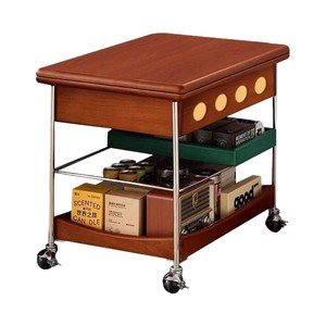 Vintage Style Wooden Side <b>Table</b> With Wheels Storage Living Room Coffee <b>Table</b> - Product Image 5