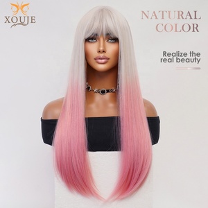 Altın Rengi Pembe Uzun Düz Sentetik (Kaküllü) Doğal Saç Çizgisi Tasarımı Isıya Dayanıklı <span class=keywords><strong>Cosplay</strong></span>/Cadılar Bayramı Partisi 26 - Product Image 2