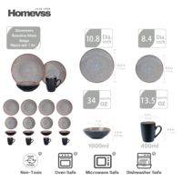 Ensemble de vaisselle de cuisine ronde promotionnelle et tasse promotionnelle, glaçure réactive unique, passe au micro-ondes