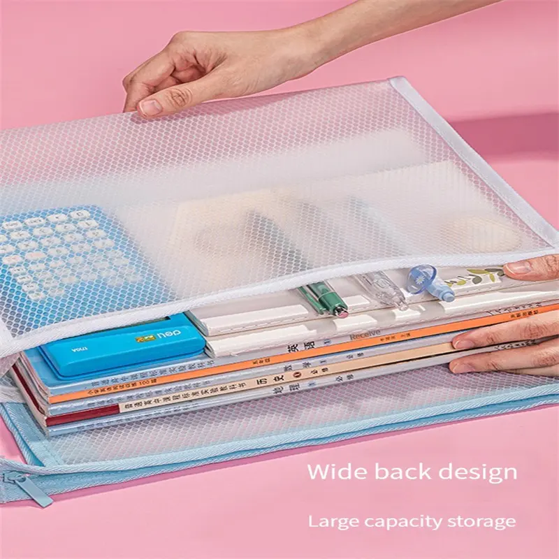Deli 72467 A5/A4 Grid Pull Edge Pen Bag Folder Data Storage Single Layer Double Deck Student Examination Mesh clear zip poc high quality