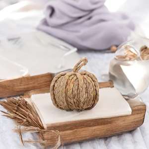 Decoración de Calabaza Tejida a Mano, Calabaza de Paja Natural para Otoño, Centro de Mesa Rústico para Acción de Gracias, Adorno de Cosecha - Product Image 2