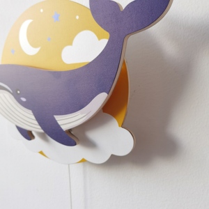 Decoración de Pared de Madera con Forma de <span class=keywords><strong>Ballena</strong></span>, Lámpara de Pared Decorativa de Múltiples Capas para Cuarto de Niños, Funciona con Pilas AA, Interruptor de Cable - Product Image 6