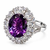 Bague ovale personnalisée en améthyste avec halo de pierres, bijoux fins, fabricant OEM, marque, argent sterling 925, anniversaire