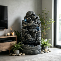 Fuente de Agua Artificial de Resina con Forma de Torre de Roca, con Luces LED, Energía Solar, Cascada Interior y Exterior para Decoración del Hogar y Jardín