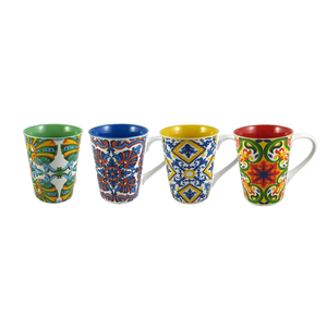 Juego de Tazas de Cerámica de 35CL con Asa, Diseño Mediterráneo, Aptas para Lavavajillas, para Fiestas - Product Image 1