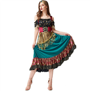 Falda plisada con estampado <span class=keywords><strong>de</strong></span> flores y borlas <span class=keywords><strong>de</strong></span> lentejuelas doradas flamencas <span class=keywords><strong>de</strong></span> España, <span class=keywords><strong>disfraz</strong></span> <span class=keywords><strong>de</strong></span> Carnaval <span class=keywords><strong>de</strong></span> niña <span class=keywords><strong>gitana</strong></span> - Product Image 1