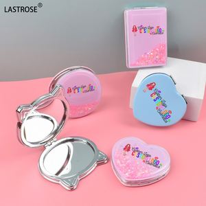 Espejo de Bolsillo Plegable de Doble Cara con Cristales Brillantes y Efecto de Arena Movediza, Espejo de Corazón - Product Image 4