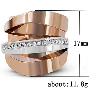 Anello a più strati per donna, bicolore, con design scintillante intarsiato, gioielli alla moda - Product Image 4