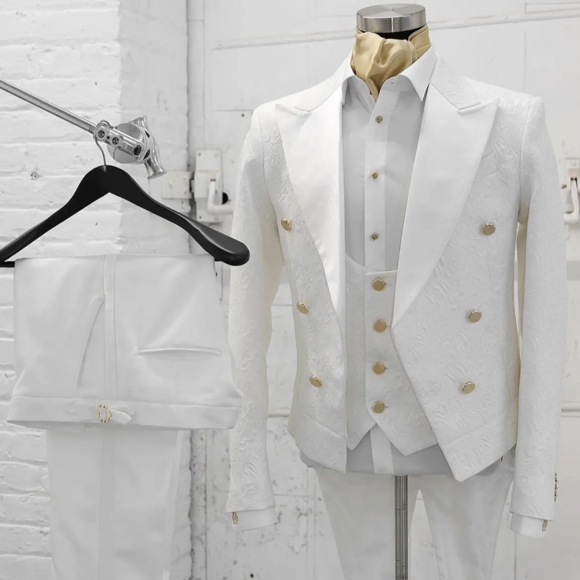 שמלת כלה לבנה חליפת חתונה מסיבת מסיבות בלייזר לגברים 3 ז 'קט ג' קט