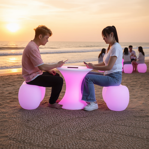 Juego de Muebles con Barra LED, Mesas para Fiestas, Discotecas, Eventos, Banquetes, Taburetes de <span class=keywords><strong>Bar</strong></span> Portátiles, Mesa de Cóctel LED Brillante de 16 Colores - Product Image 3
