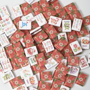 Tuiles de Mahjong de Noël, pièces de jeu imprimées pour les fêtes, motif chat et canne à sucre, pour cadeau de fête - Product Image 1
