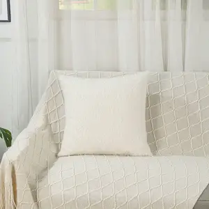 Amity sarung bantal Sofa, Nordic poliester Teddy mewah nyaman putih sarung bantal Sofa dekoratif lempar rumah