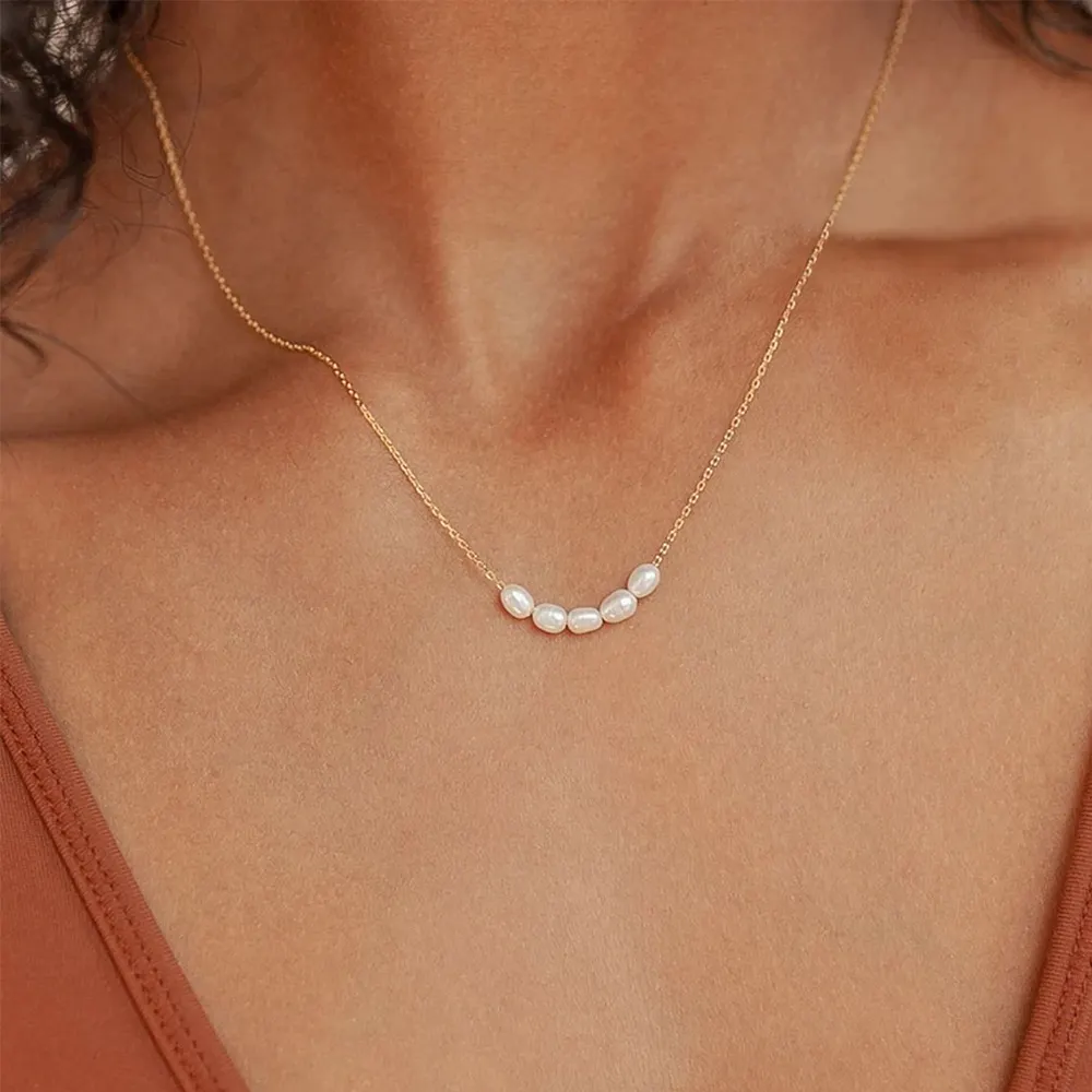 Drop shipping gioielli Casual in acciaio inossidabile 14K placcato oro catena collana di perle d'acqua dolce naturale da donna