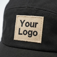 Casquettes de camping noires non structurées avec logo tissé, 100 % coton, haute qualité, personnalisées, 5 panneaux