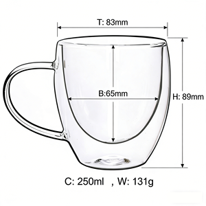 Tazza in Vetro Doppio con Manico, Best Seller Europeo, in Vetro Borosilicato di Alta Qualità per Bevande, Acqua, Tè, Caffè - Product Image 2
