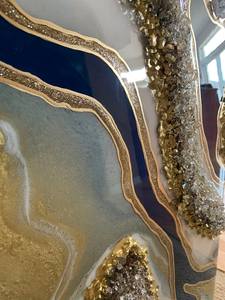 Decorazione Murale di Lusso Arte in Resina Blu Pavone Personalizzata Arte Murale in Resina Epossidica Geode Dorata Dipinto su Tela con Cristalli per Casa Ufficio Hotel - Product Image 5