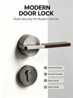 Poignée de porte moderne en bois de noyer gris argenté avec rosette en alliage de zinc, cylindre européen, serrure à clé pour porte intérieure, ensemble de passage