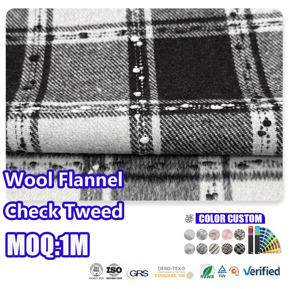 Single-sided Woven Wool Check Tweed Fabric Suitable For Sheer Window Curtains For Bedroom Living Room