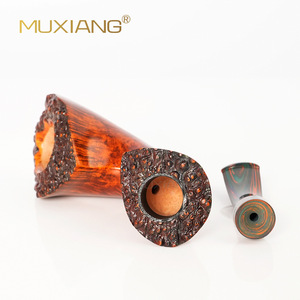 Muxiang Wooden Tobacco Pipe Bent Shape Briar Wood With Burl Bark Handmade Solid Wood Filter Traditional Design - Product Image 3