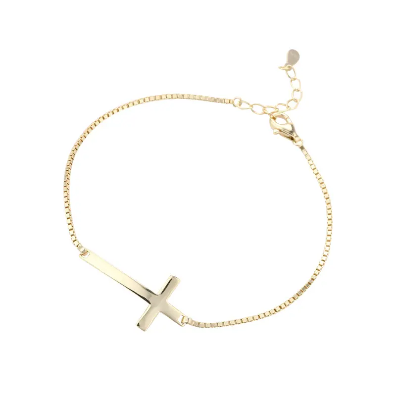 Mode 925 Sterling Silver Cross Bracelet Plaqué Or Empilable Figaro Chaîne Lien Empilable Croix Foi Fine Jewellery